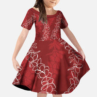 Hawaii Plumeria Lei Family Matching Short Sleeve Bodycon Dress and Hawaiian Shirt Aloha Festive Vibe - Crimson