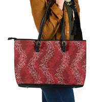 Hawaii Plumeria Lei Leather Tote Bag Aloha Festive Vibe - Crimson