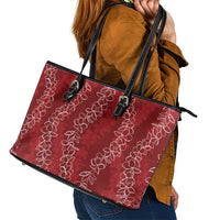Hawaii Plumeria Lei Leather Tote Bag Aloha Festive Vibe - Crimson
