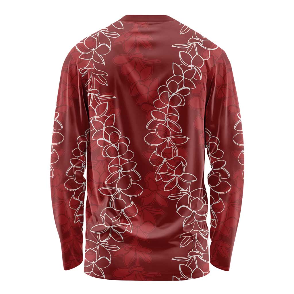 Hawaii Plumeria Lei Long Sleeve Shirt Aloha Festive Vibe - Crimson