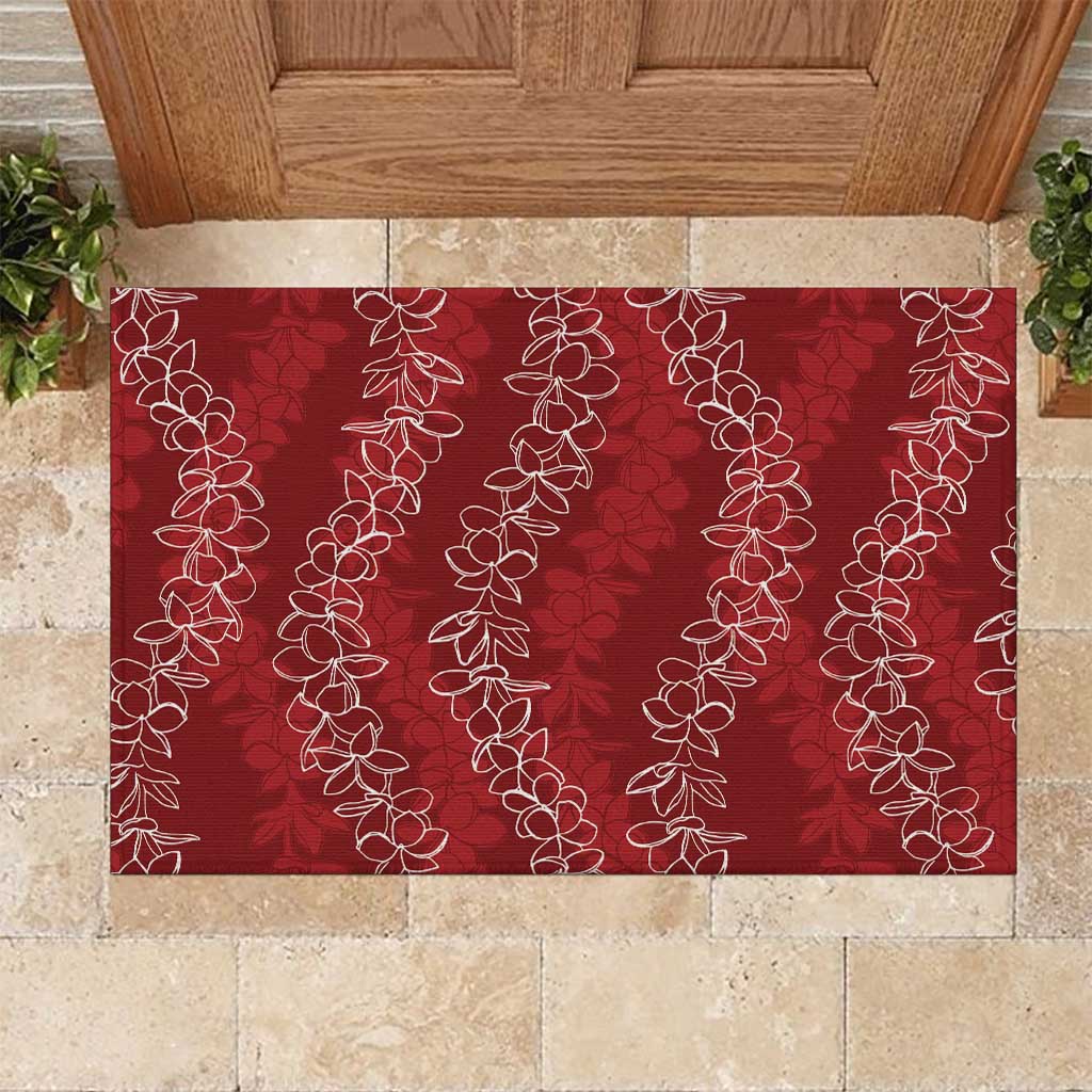 Hawaii Plumeria Lei Rubber Doormat Aloha Festive Vibe - Crimson