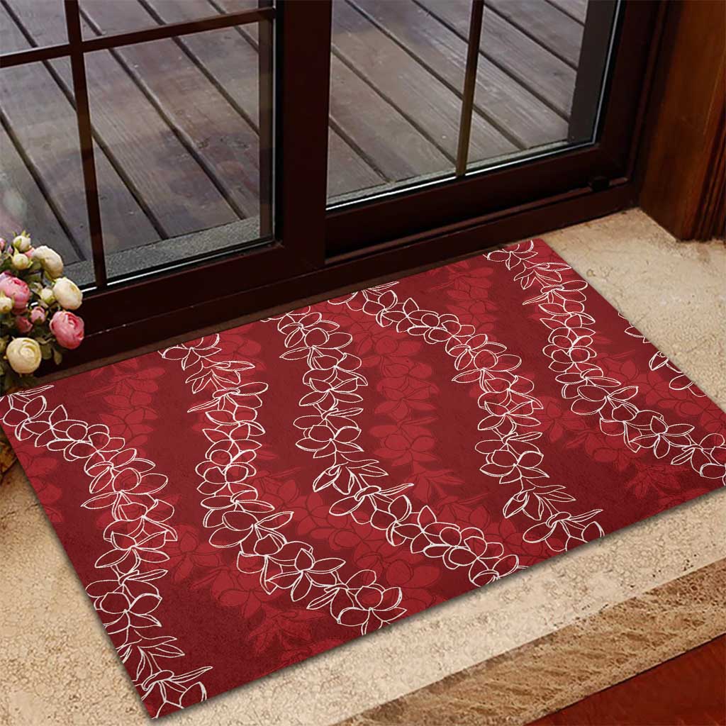 Hawaii Plumeria Lei Rubber Doormat Aloha Festive Vibe - Crimson