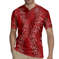 Hawaii Plumeria Lei Rugby Jersey Aloha Festive Vibe - Crimson