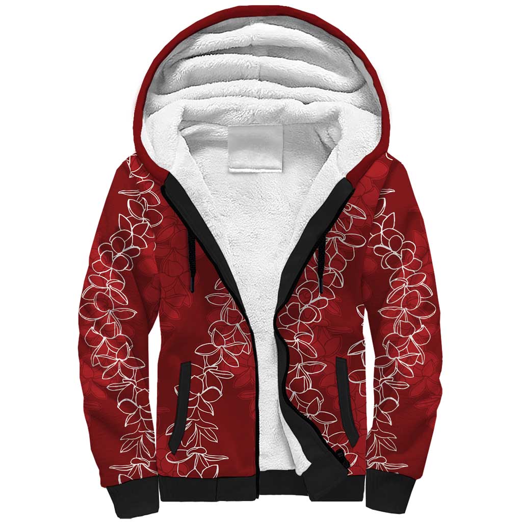 Hawaii Plumeria Lei Sherpa Hoodie Aloha Festive Vibe - Crimson