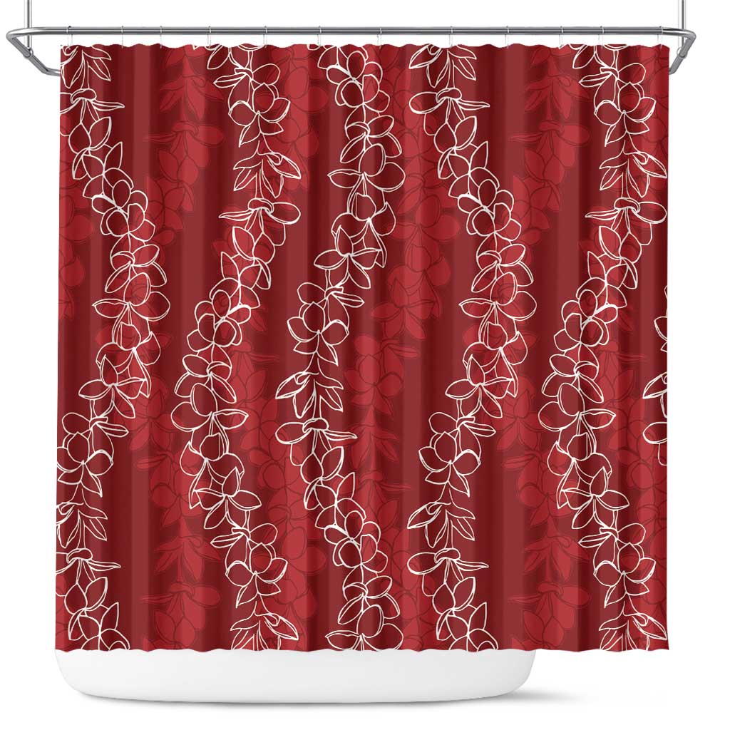 Hawaii Plumeria Lei Shower Curtain Aloha Festive Vibe - Crimson