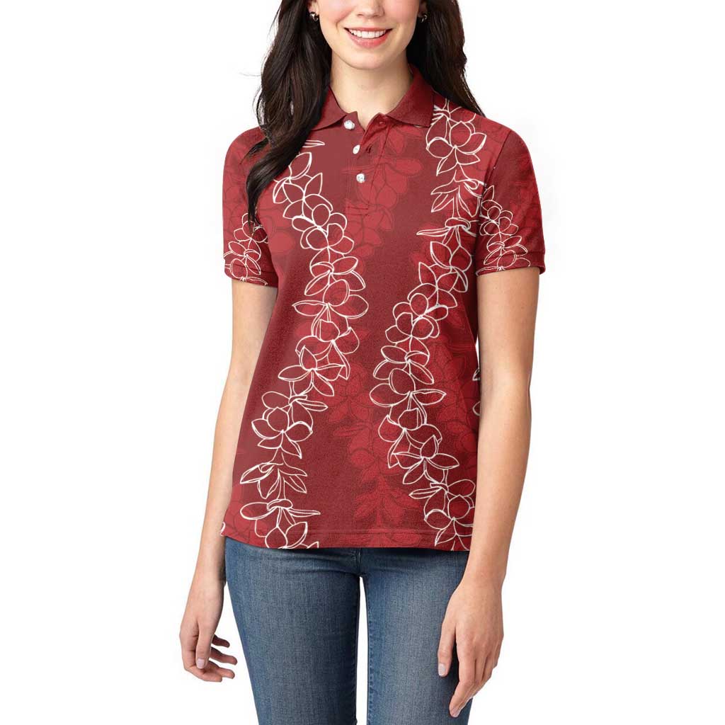 Hawaii Plumeria Lei Women Polo Shirt Aloha Festive Vibe - Crimson