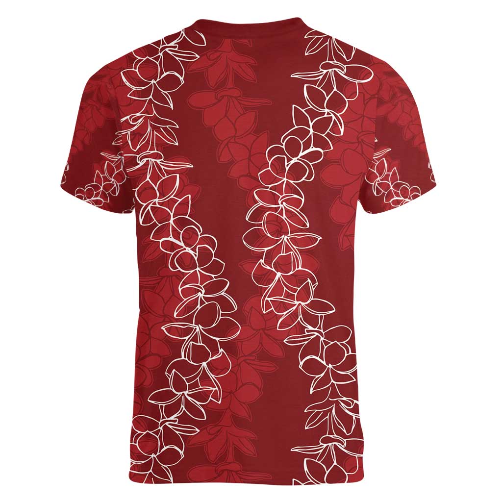 Hawaii Plumeria Lei Women V-Neck T-Shirt Aloha Festive Vibe - Crimson LT7 - Polynesian Pride