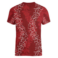 Hawaii Plumeria Lei Women V-Neck T-Shirt Aloha Festive Vibe - Crimson LT7 - Polynesian Pride