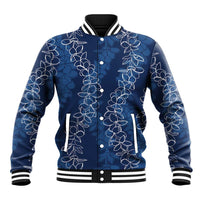 Hawaii Plumeria Lei Baseball Jacket Aloha Festive Vibe - Navy Blue