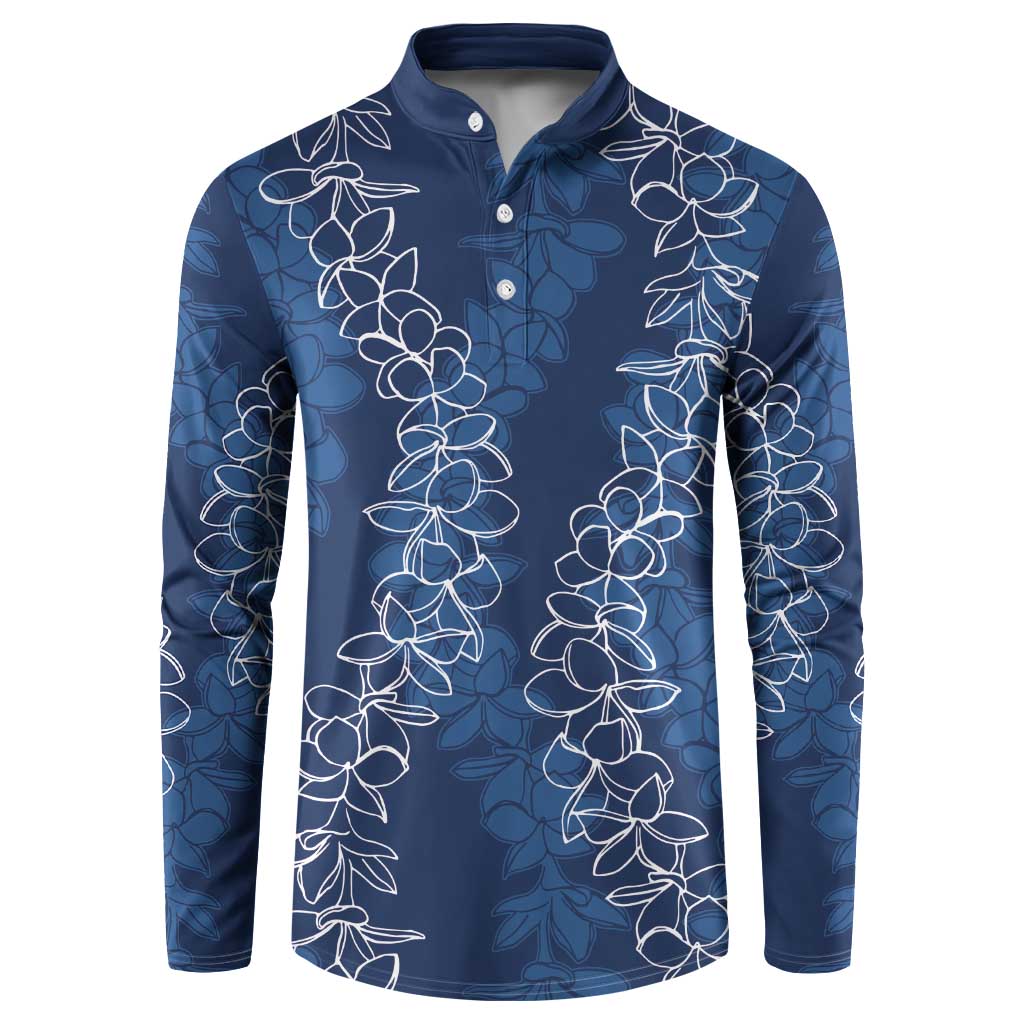 Hawaii Plumeria Lei Button Sweatshirt Aloha Festive Vibe - Navy Blue