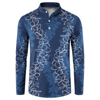 Hawaii Plumeria Lei Button Sweatshirt Aloha Festive Vibe - Navy Blue