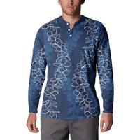 Hawaii Plumeria Lei Button Sweatshirt Aloha Festive Vibe - Navy Blue