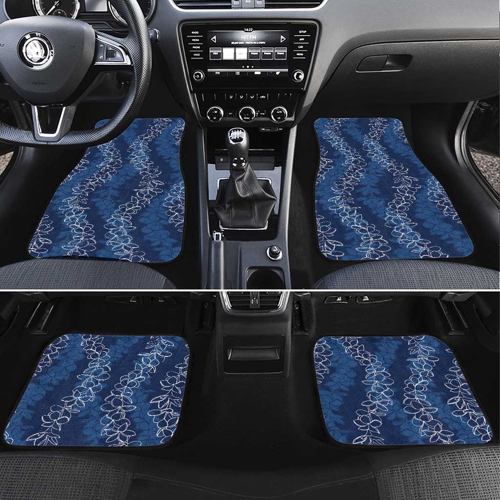 Hawaii Plumeria Lei Car Mats Aloha Festive Vibe - Navy Blue
