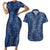 Hawaii Plumeria Lei Couples Matching Short Sleeve Bodycon Dress and Hawaiian Shirt Aloha Festive Vibe - Navy Blue