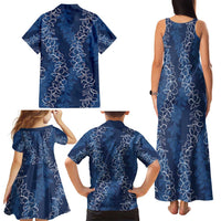Hawaii Plumeria Lei Family Matching Tank Maxi Dress and Hawaiian Shirt Aloha Festive Vibe - Navy Blue