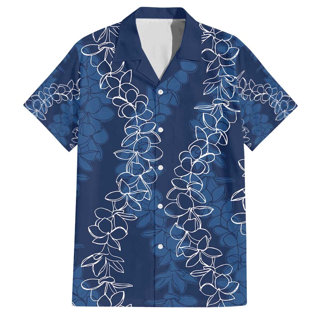 Hawaii Plumeria Lei Family Matching Tank Maxi Dress and Hawaiian Shirt Aloha Festive Vibe - Navy Blue