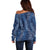 Hawaii Plumeria Lei Off Shoulder Sweater Aloha Festive Vibe - Navy Blue