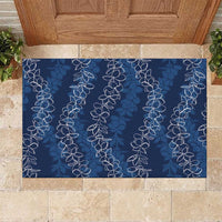 Hawaii Plumeria Lei Rubber Doormat Aloha Festive Vibe - Navy Blue