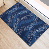 Hawaii Plumeria Lei Rubber Doormat Aloha Festive Vibe - Navy Blue