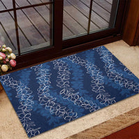 Hawaii Plumeria Lei Rubber Doormat Aloha Festive Vibe - Navy Blue