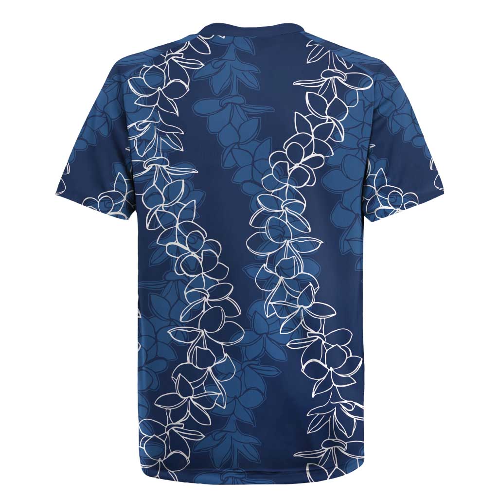 Hawaii Plumeria Lei Rugby Jersey Aloha Festive Vibe - Navy Blue