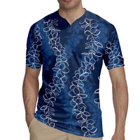 Hawaii Plumeria Lei Rugby Jersey Aloha Festive Vibe - Navy Blue
