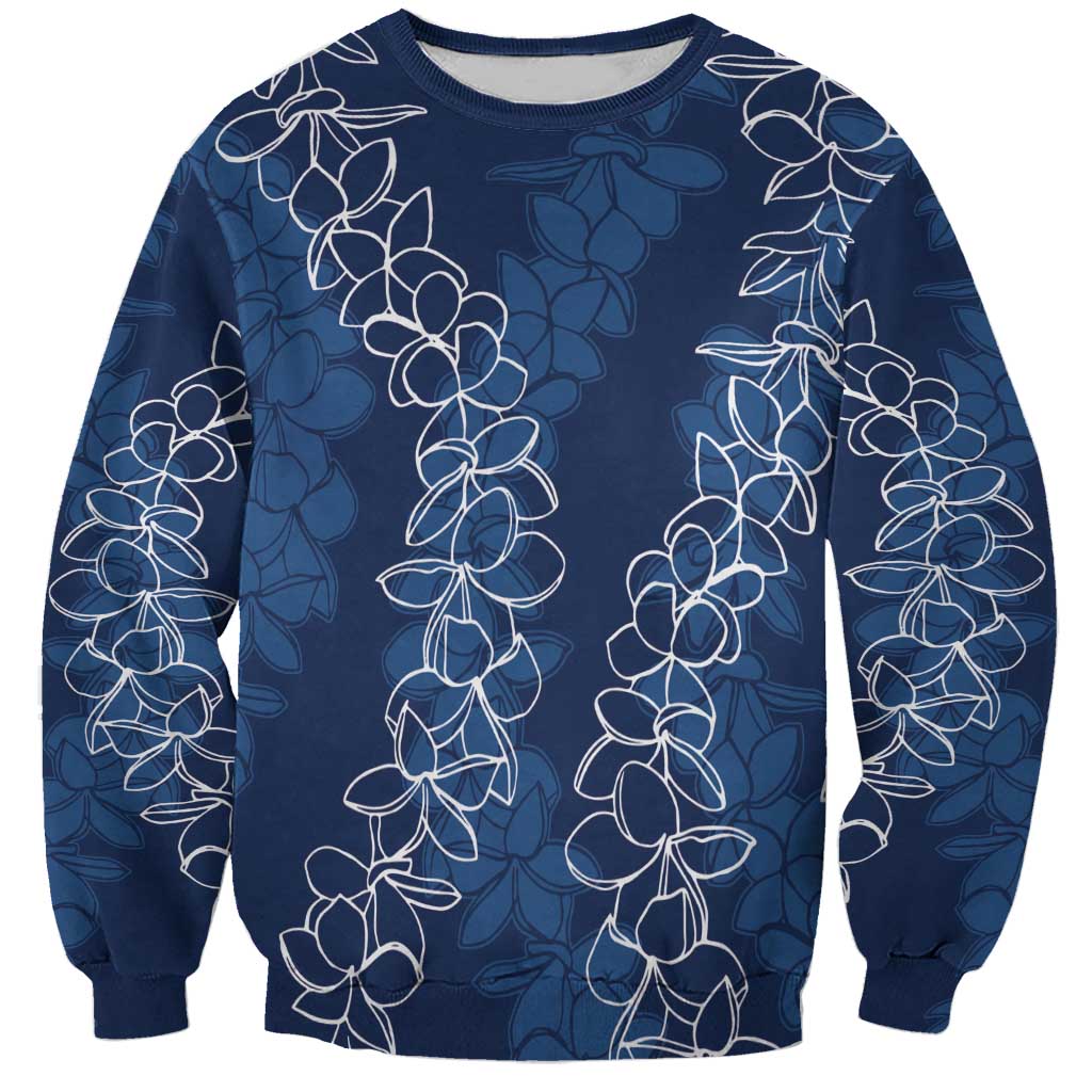 Hawaii Plumeria Lei Sweatshirt Aloha Festive Vibe - Navy Blue