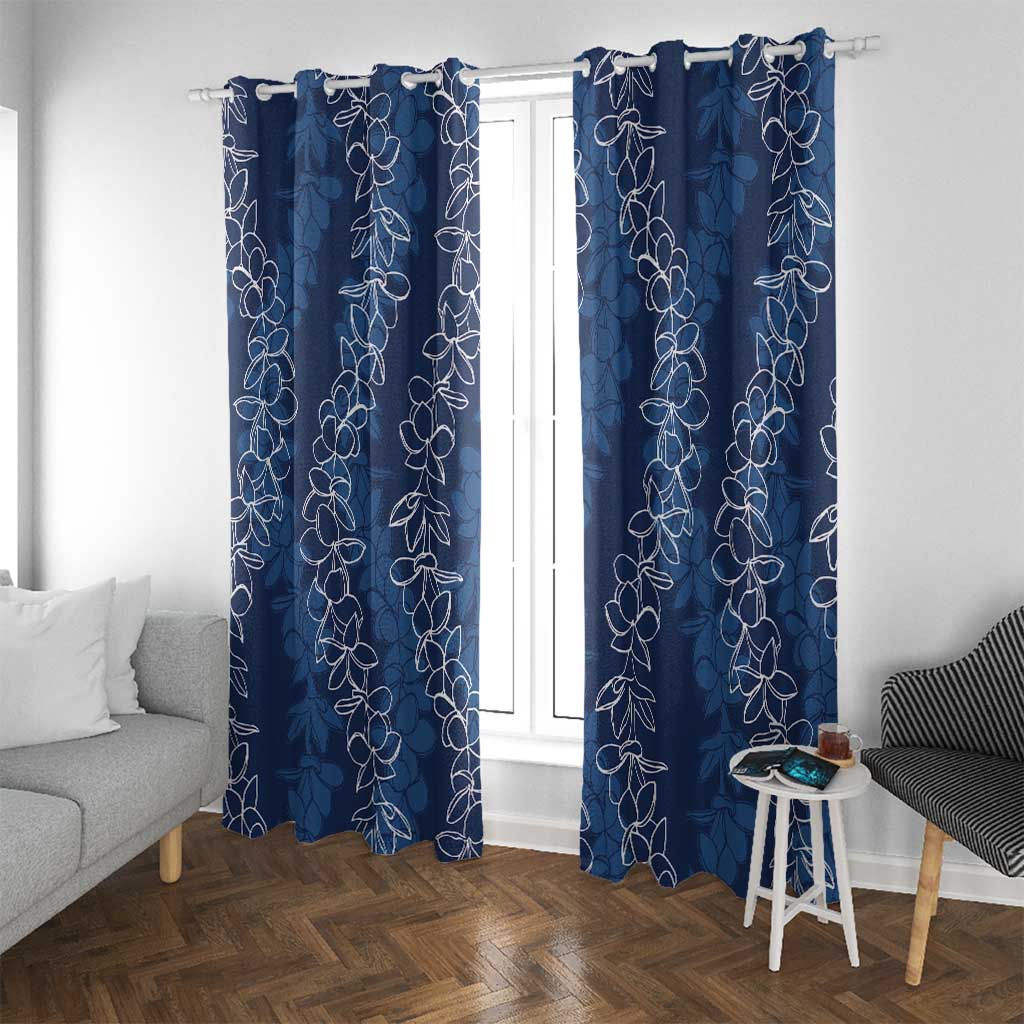 Hawaii Plumeria Lei Window Curtain Aloha Festive Vibe - Navy Blue