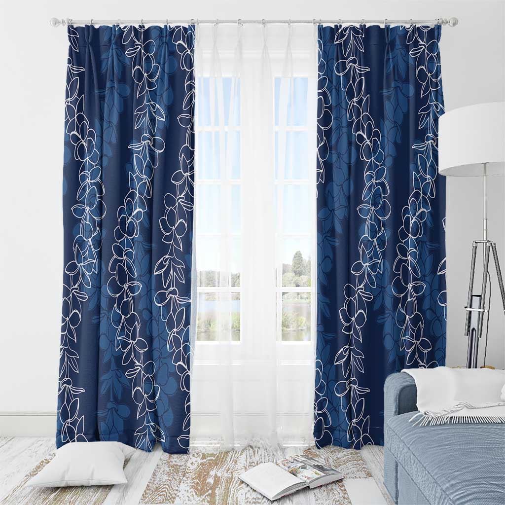 Hawaii Plumeria Lei Window Curtain Aloha Festive Vibe - Navy Blue