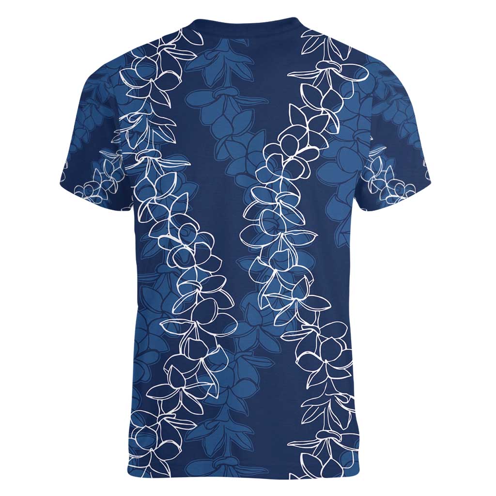 Hawaii Plumeria Lei Women V-Neck T-Shirt Aloha Festive Vibe - Navy Blue LT7 - Polynesian Pride