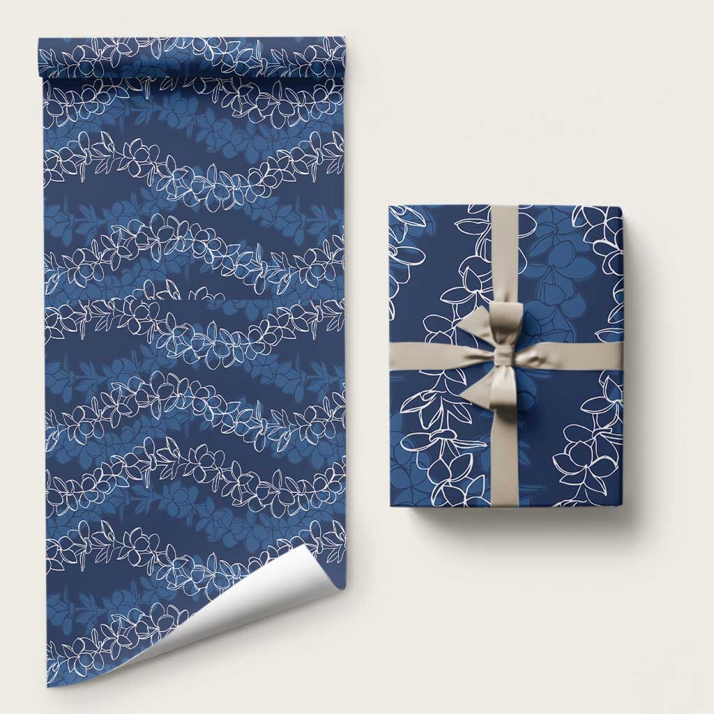 Hawaii Plumeria Lei Wrapping Paper Aloha Festive Vibe - Navy Blue