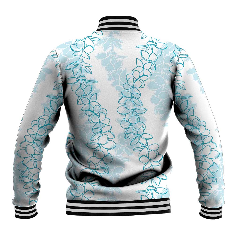 Hawaii Plumeria Lei Baseball Jacket Aloha Festive Vibe - Turquoise