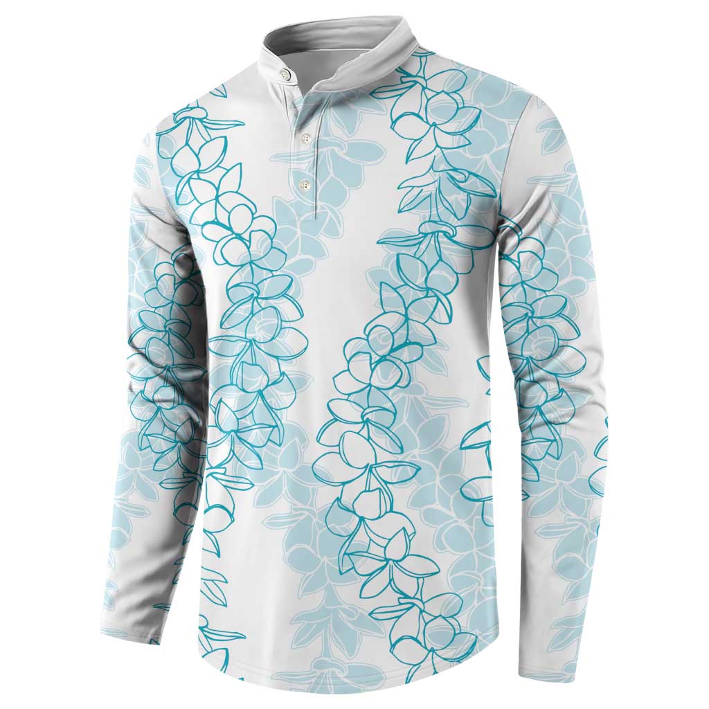 Hawaii Plumeria Lei Button Sweatshirt Aloha Festive Vibe - Turquoise