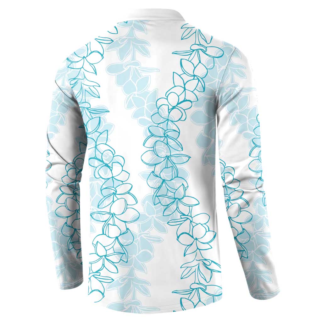 Hawaii Plumeria Lei Button Sweatshirt Aloha Festive Vibe - Turquoise