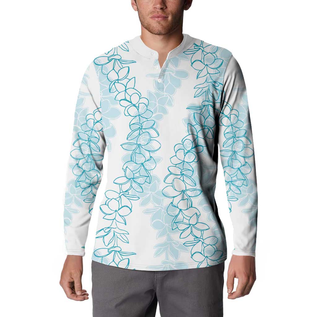 Hawaii Plumeria Lei Button Sweatshirt Aloha Festive Vibe - Turquoise
