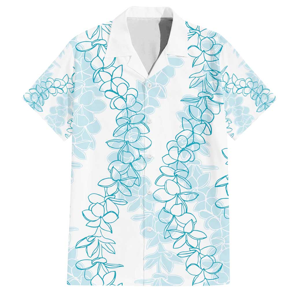 Hawaii Plumeria Lei Family Matching Long Sleeve Bodycon Dress and Hawaiian Shirt Aloha Festive Vibe - Turquoise