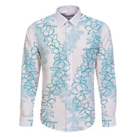 Hawaii Plumeria Lei Family Matching Long Sleeve Bodycon Dress and Hawaiian Shirt Aloha Festive Vibe - Turquoise