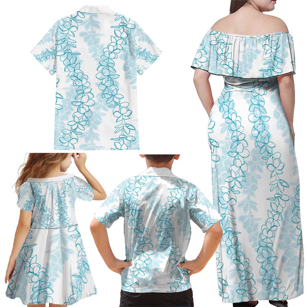 Hawaii Plumeria Lei Family Matching Off Shoulder Maxi Dress and Hawaiian Shirt Aloha Festive Vibe - Turquoise