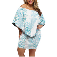 Hawaii Plumeria Lei Family Matching Off Shoulder Short Dress and Hawaiian Shirt Aloha Festive Vibe - Turquoise