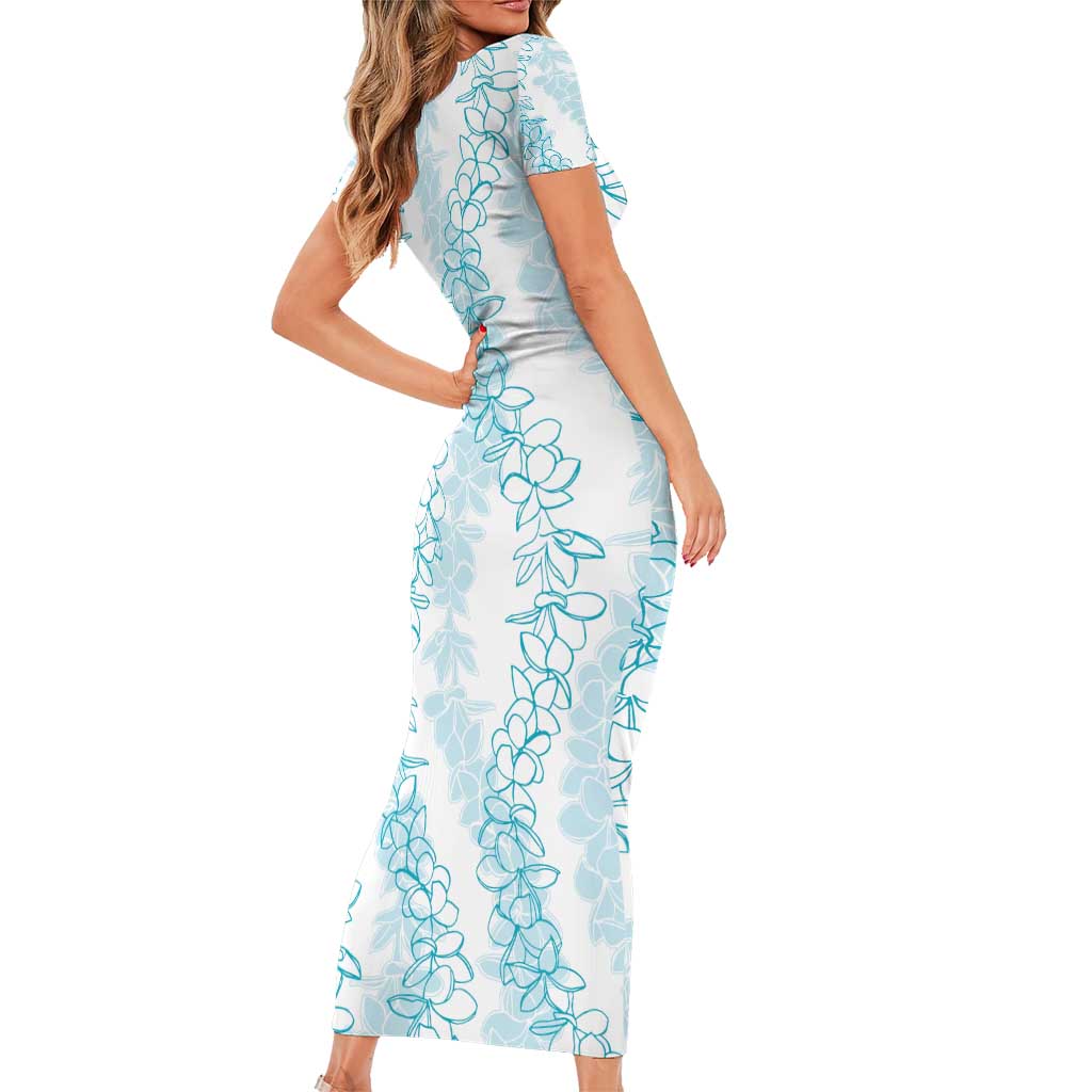 Hawaii Plumeria Lei Family Matching Short Sleeve Bodycon Dress and Hawaiian Shirt Aloha Festive Vibe - Turquoise