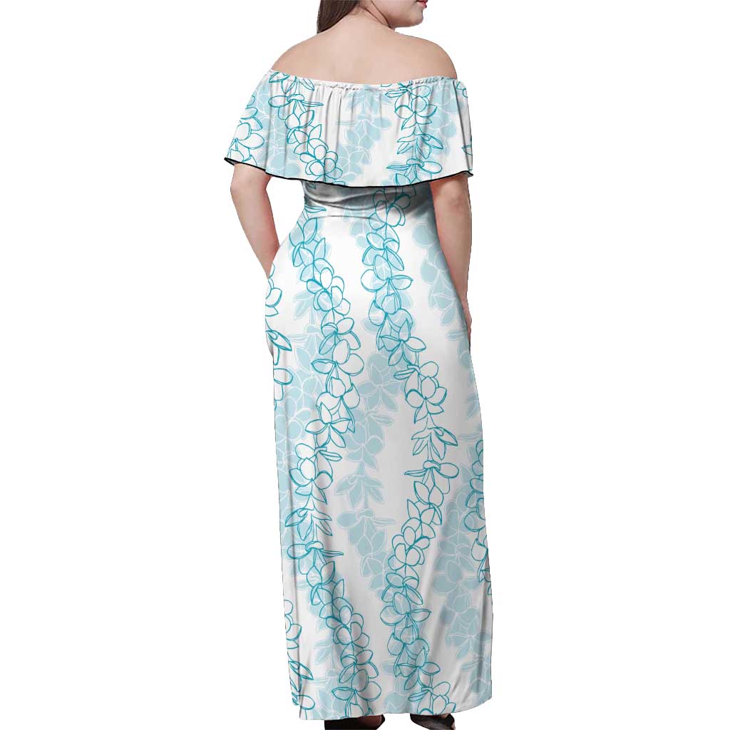 Hawaii Plumeria Lei Off Shoulder Maxi Dress Aloha Festive Vibe - Turquoise
