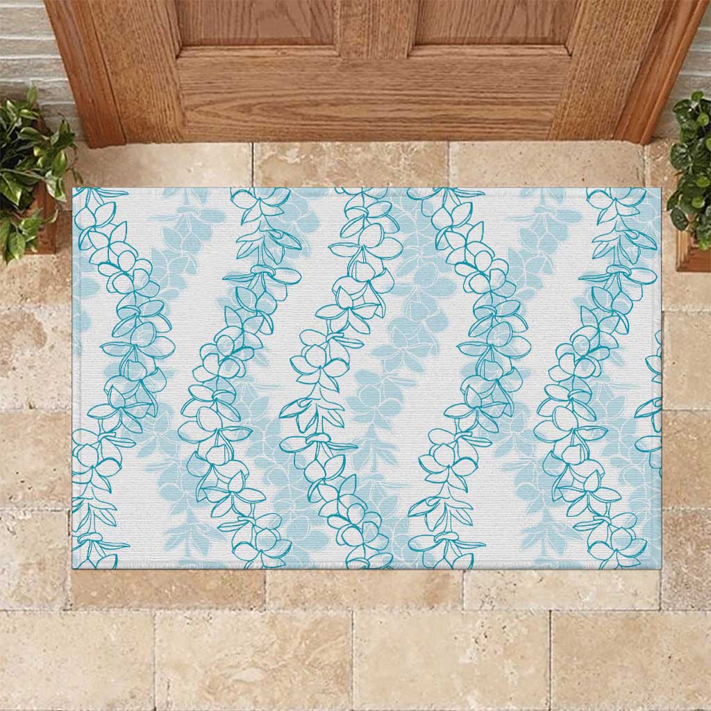 Hawaii Plumeria Lei Rubber Doormat Aloha Festive Vibe - Turquoise