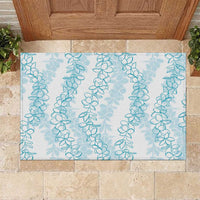Hawaii Plumeria Lei Rubber Doormat Aloha Festive Vibe - Turquoise