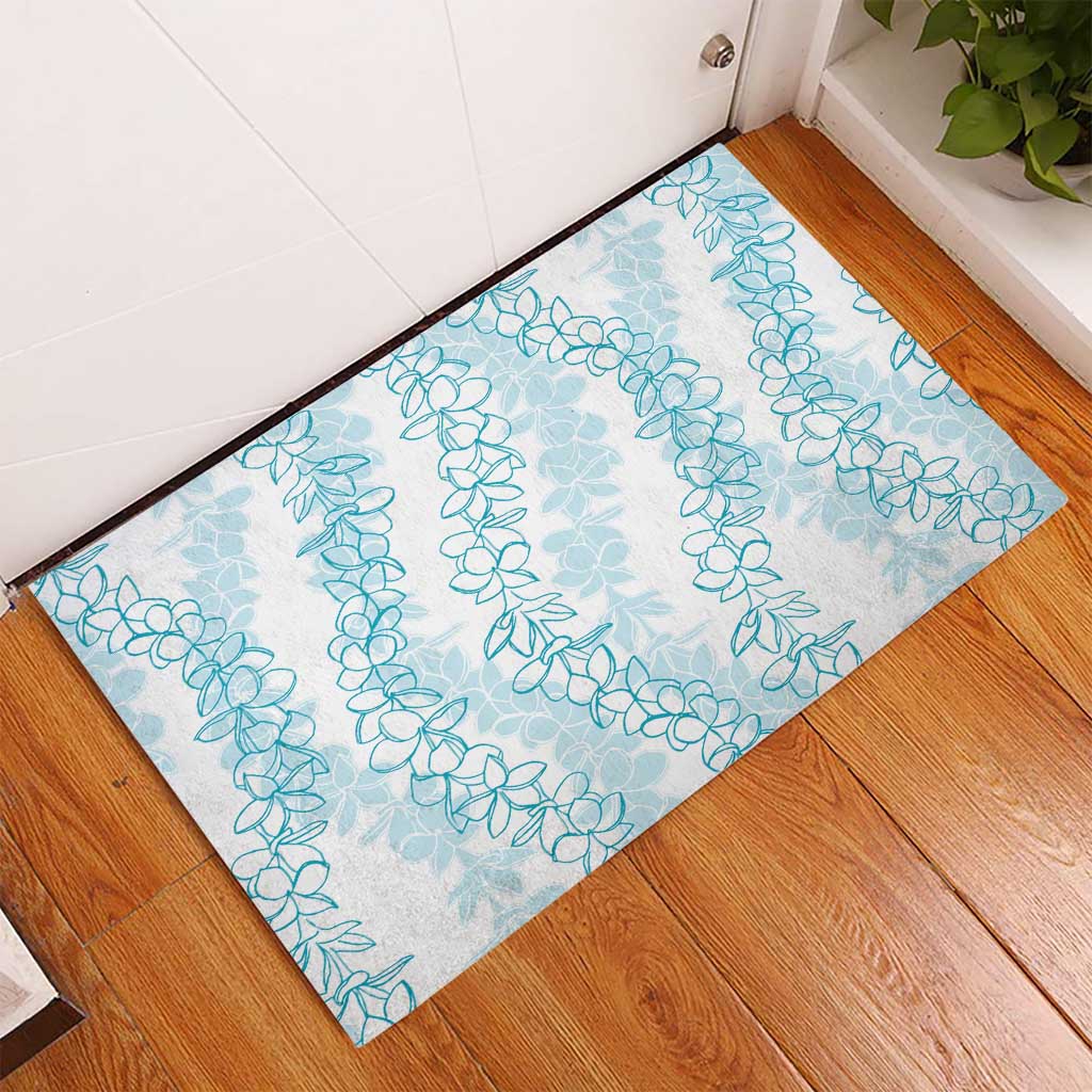 Hawaii Plumeria Lei Rubber Doormat Aloha Festive Vibe - Turquoise