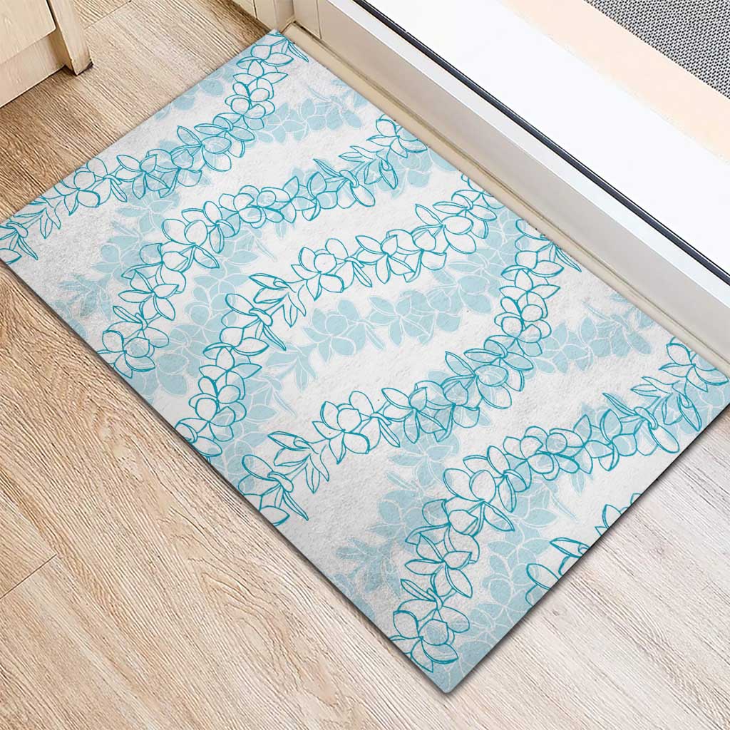 Hawaii Plumeria Lei Rubber Doormat Aloha Festive Vibe - Turquoise