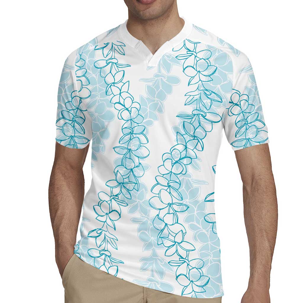 Hawaii Plumeria Lei Rugby Jersey Aloha Festive Vibe - Turquoise