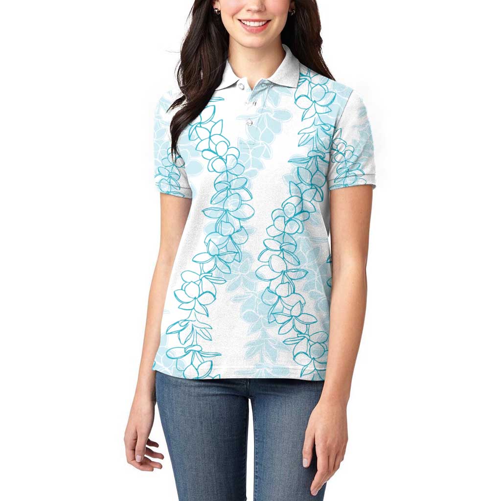 Hawaii Plumeria Lei Women Polo Shirt Aloha Festive Vibe - Turquoise