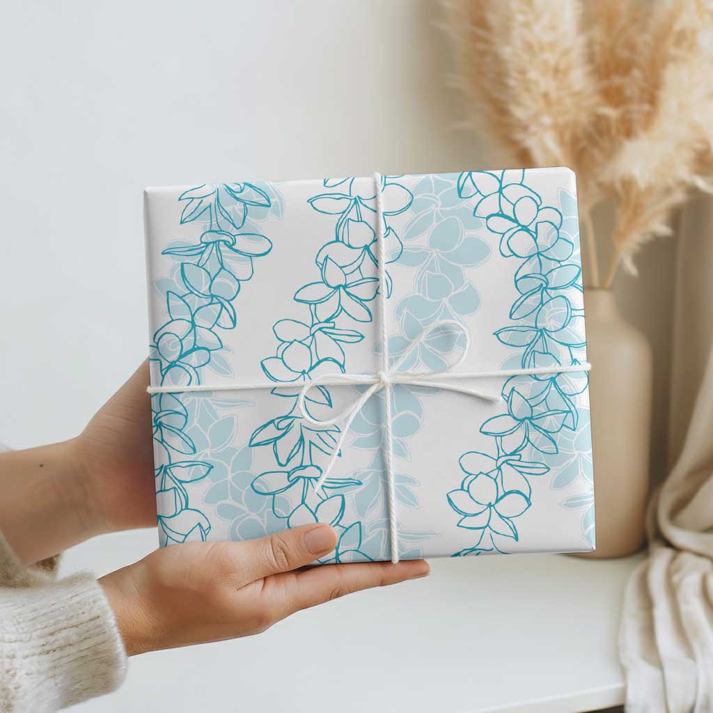 Hawaii Plumeria Lei Wrapping Paper Aloha Festive Vibe - Turquoise LT7 - Polynesian Pride