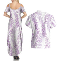 Hawaii Plumeria Lei Couples Matching Summer Maxi Dress and Hawaiian Shirt Aloha Festive Vibe - Amethyst
