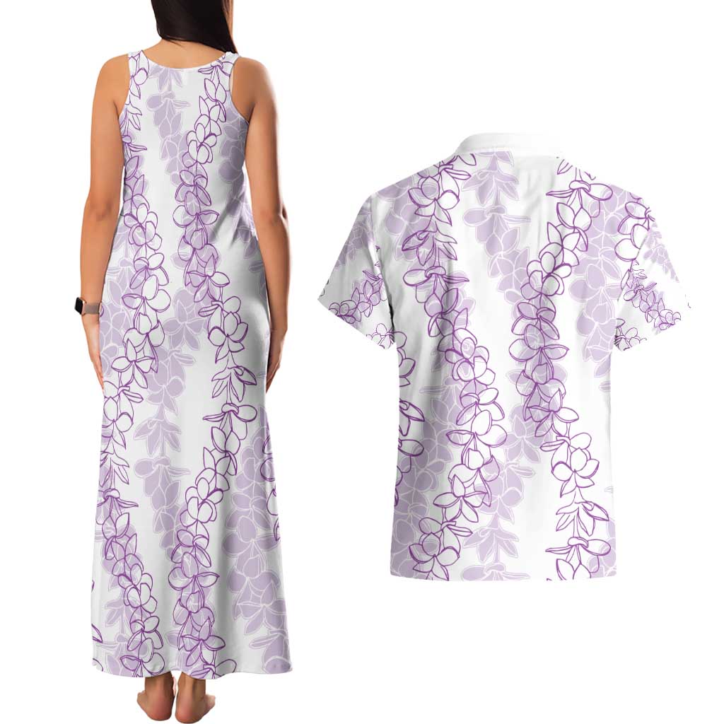 Hawaii Plumeria Lei Couples Matching Tank Maxi Dress and Hawaiian Shirt Aloha Festive Vibe - Amethyst
